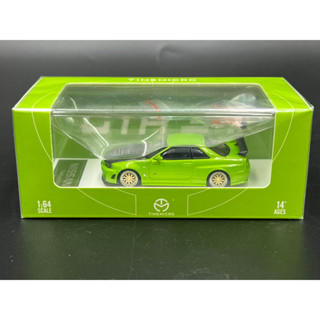 Time Micro​ 1:64  NISSAN Skyline GT-R R34,engine hood openable Green + Figure