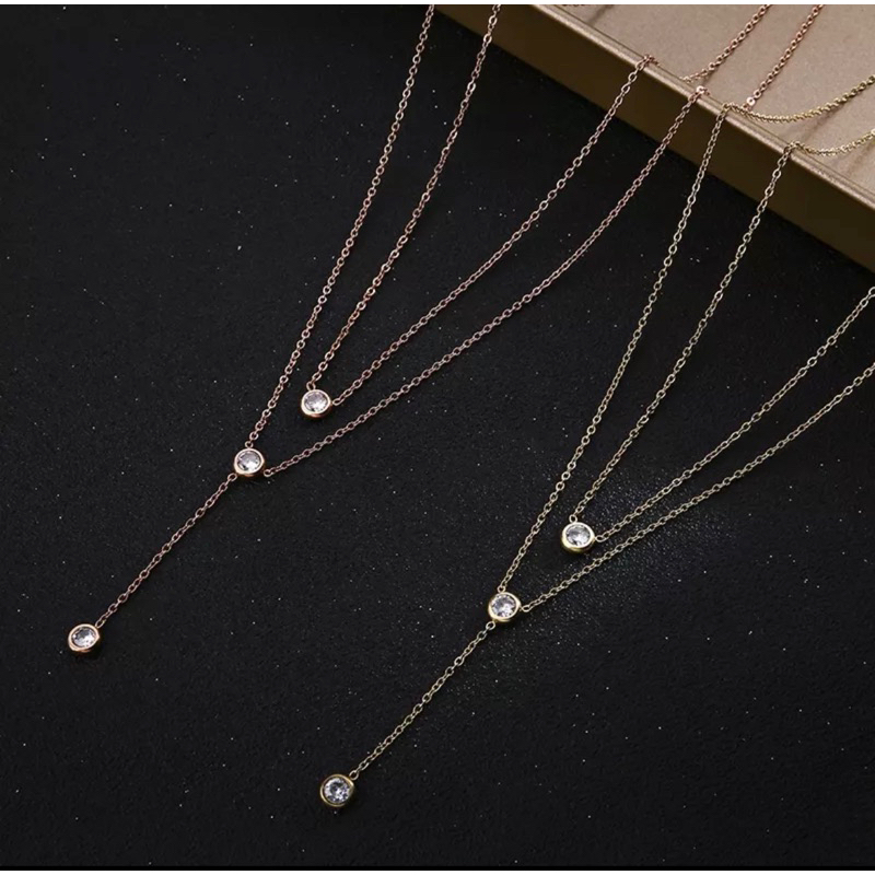 lovely-necklace-stanless-steel-สร้อยคอเพชร2เลเยอร์งานน่ารักมาก-สแตนเลส-ไม่ลอกไม่ดำ-งานสวยน่ารัก-พร้อมส่งจากไทย