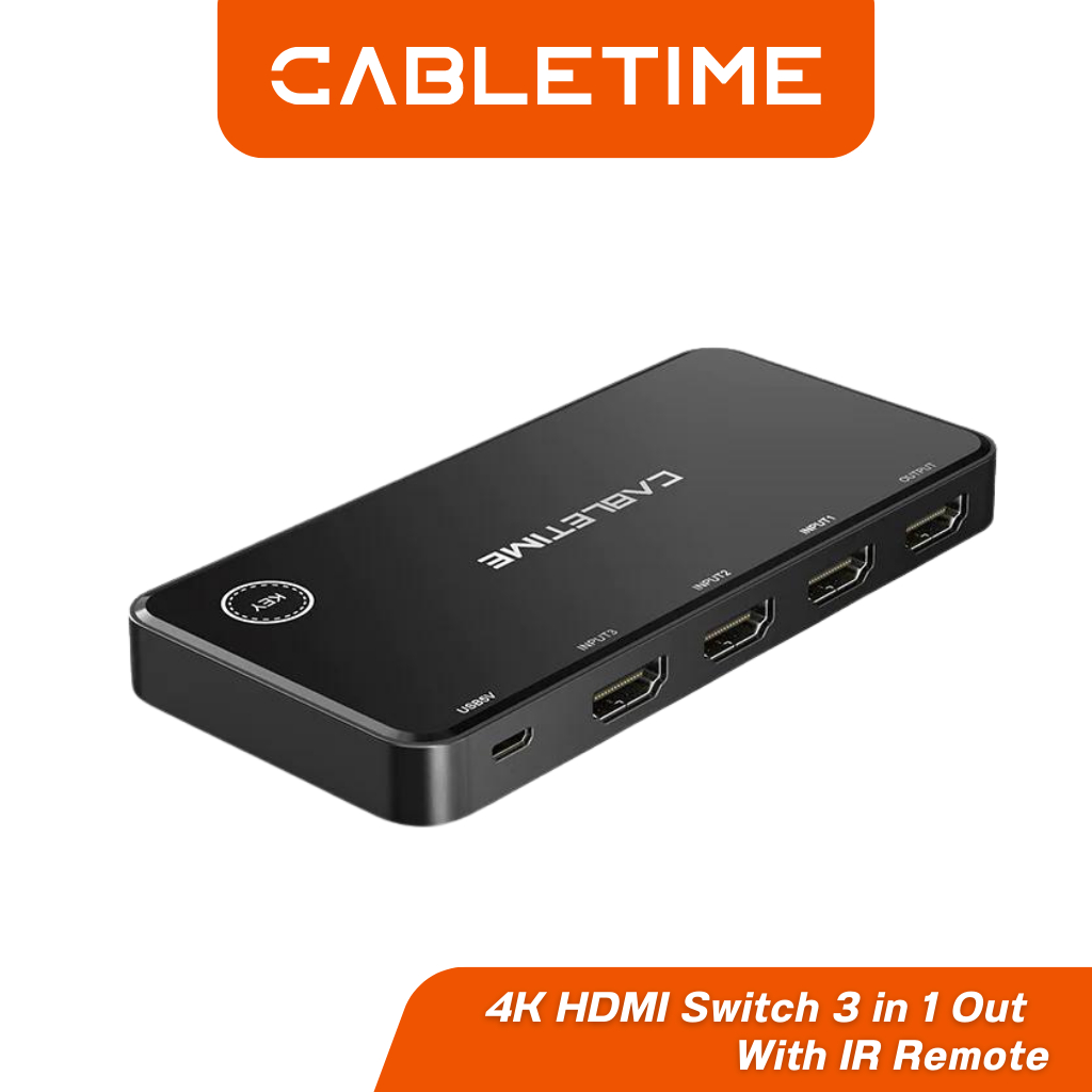 CABLETIME 4K HDMI Switch 3 in 1 Out With IR Remote | Shopee Thailand