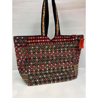 [พร้อมส่ง] กระเป๋าสะพายไหล่ลายปัก Indian Embroidery Handmade Tote Bag with zip and inner pocket zip