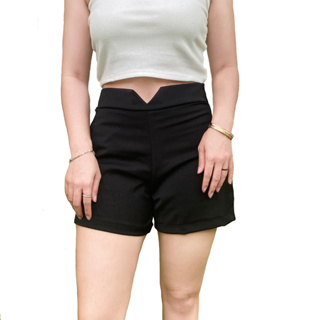 กางเกงขาสั้นผู้หญิง ขอบเอววีซิปหลัง (ผ้าอานาโกะ) มีสีดำ ขาว แดง เทาเข้ม เหลืองมัสตาร์ด (S-XL)