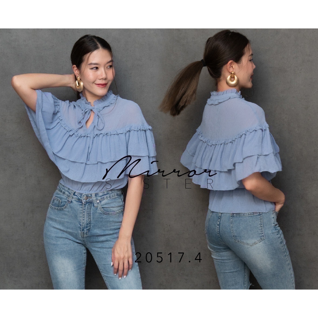 ป้าย-mirrorsister-20517-4-เสื้อตัวเก๋-ช่วงคอแต่งกุ๊นผูกโบว์-ช่วงอกแต่งระบายlayer2ชั้นทั้งด้านหน้าและด้านหลัง