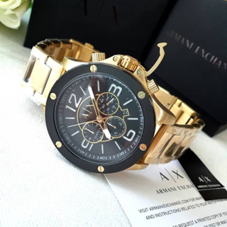 (ผ่อน0%) นาฬิกา Armani Exchange AX1511 Chronograph Gold-Tone Stainless Steel Watch สแตนเลสทอง หน้าปัดสีดำ 48mm