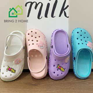 Bring2Home : รองเท้าหัวโต แฟชั่น สไตล์เกาหลี แตะรัดส้น พื้นหนานุ่ม ใส่สบายเท้า ✿แถมการ์ตูนตกแต่ง✿