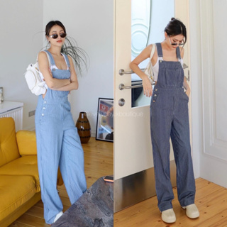 OVERALLS STRIPPED🩵💙(550฿ฟรีส่ง) ชุดเอี๊ยมลายทาง ทางร้านทำมา 2 สีนะคะ รุ่นนี้ฟรีไซซ์ ใส่คิ้วท์ๆ เท่ๆ เก๋ๆ glam