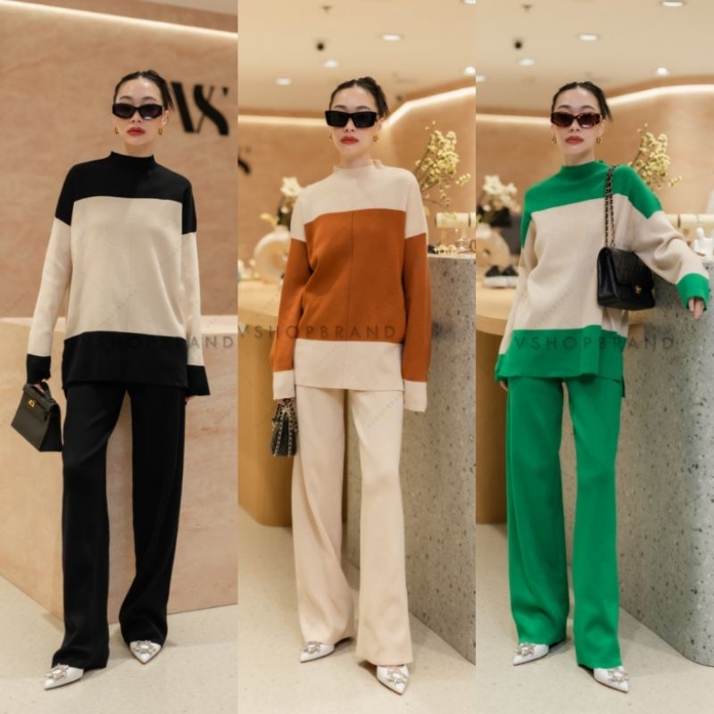 เซตไหมพรม 2 ชิ้น เสื้อทูโทน+กางเกงขา ยาว VSHOP | Shopee Thailand