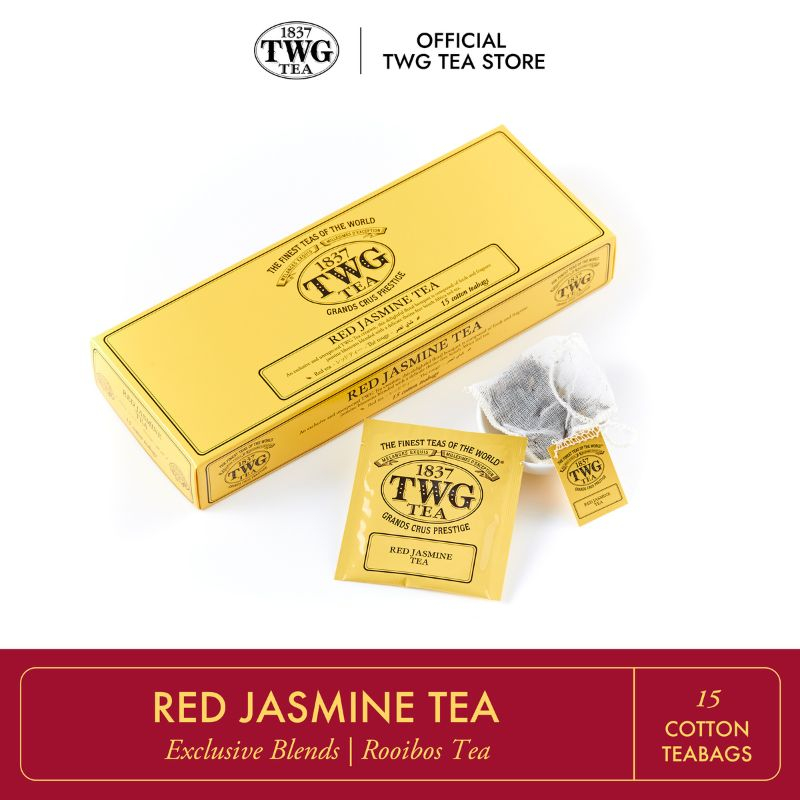 TWG Tea Red Jasmine Tea, Rooibos Tea Blend in 15 Hand Sewn Cotton Tea