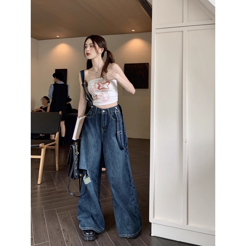 manyjeans-overalls-เอี๊ยมกางเกงขายาวเอวสูง-สินค้าพร้อมส่งในไทย