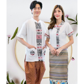 เสื้อพื้นเมืองคู่ ชาย/หญิง เทปลายช้าง