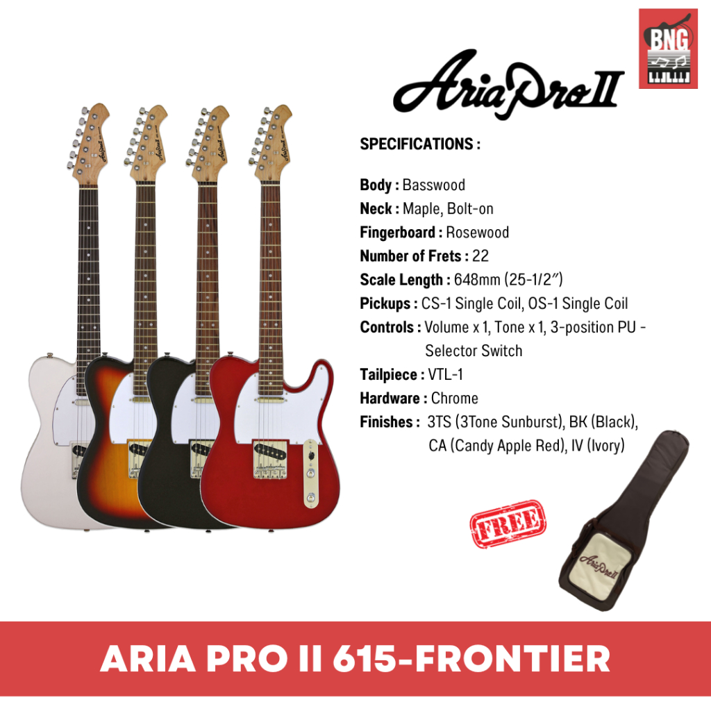 กีตาร์ไฟฟ้า-aria-615-frontier-tt-ทรง-tele-พร้อมกระเป๋า-gigbag