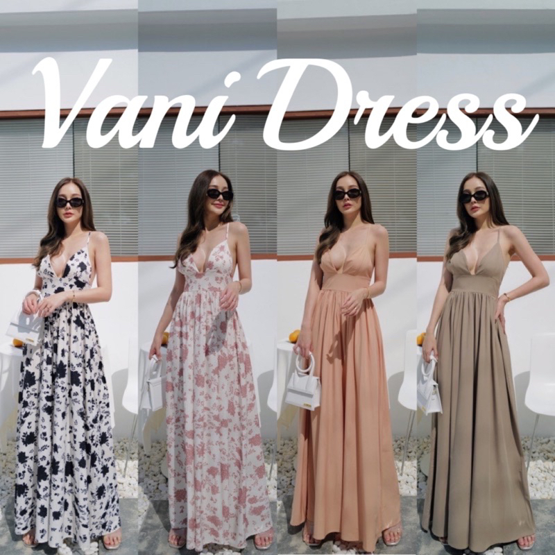 vani-dress-เดรสยาวทรงอกวีพีช-ช่วงบนรูดปรับให้พอดีตัวช่วงล่างปล่อยพริ้ว-มีเส้นสม็อคเซฟช่วงเอวด้านหลัง-พร้อมส่ง