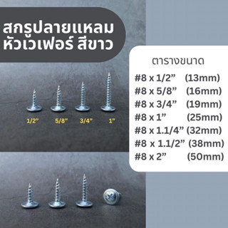 (ยกกล่อง500ตัว) สกรูปลายแหลมหัวเวเฟอร์ ชุบขาว wafer สกรูเจาะไม้