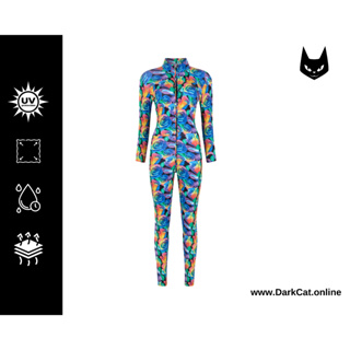 [DarkCat] Bodysuit ชุดกีฬา Outdoor กัน UV สำหรับ ตีกอล์ฟ ว่ายน้ำ ดำน้ำ ฟรีไดร์ฟ วิ่ง เทรล รุ่น 2EASY ลาย Neon Flowers
