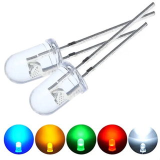 LED 5mm แพ็ค 100 แพ็ค10ตัว ตัว 2 ขา เกรดA สีแดง สีฟ้า สีเขียว สีเหลือง