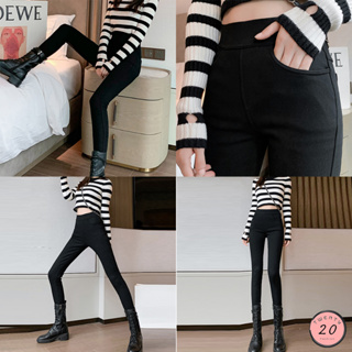 🎇 New2023 🎇 กางเกงขายาวสลิมผ้าหนายืดหยุ่นสีดำ มีกระเป๋า
