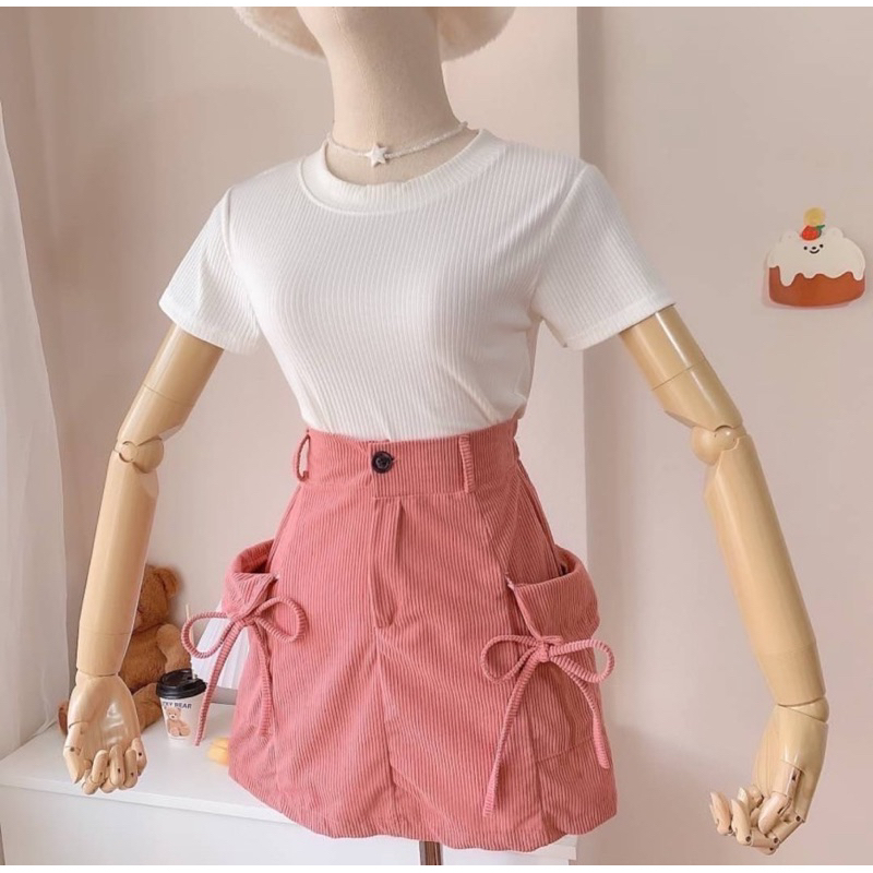 skirt-corduroy-กระโปรงผ้าลูกฟูกกระเป๋าผูกโบว์น่ารักสาวอวบ