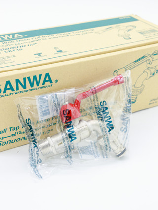 ก๊อกบอลสนาม SANWA 1/2"นิ้ว  3/4" นิ้ว สีแดง