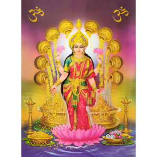 โปสเตอร์ อาบมัน ภาพวาด พระแม่ลักษมี เทพฮินดู POSTER 14.4"x21" นิ้ว SHRI LAKSHMI DEVI ॐ Painting Hindu Art V2