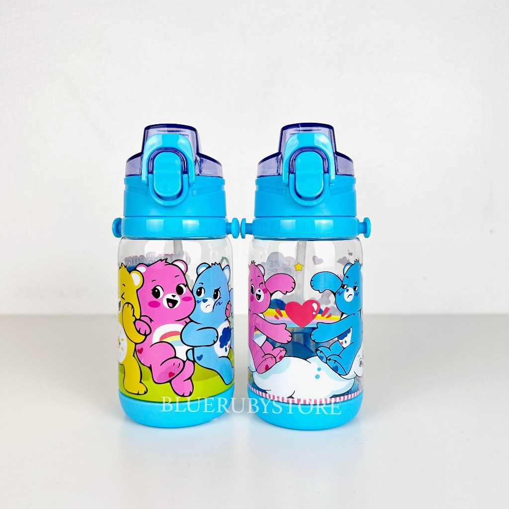 พร้อมส่ง-กระติกน้ำหลอดเด้ง-400ml-ขวดน้ำลายการ์ตูน-มีสายสะพาย-กระบอกน้ำเด็กพกพา-bpa-free-water-bottle-bluerubystore