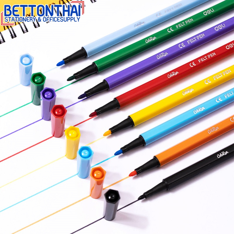 deli-c157-12-felt-pen-12-colors-ชุดสีเมจิก-สีเมจิก-ปากกาเมจิก-12-สี-ล้างทำความสะอาดได้-ปลอดสารพิษ-ไม่มีกลิ่นฉุน-เครื่องเ