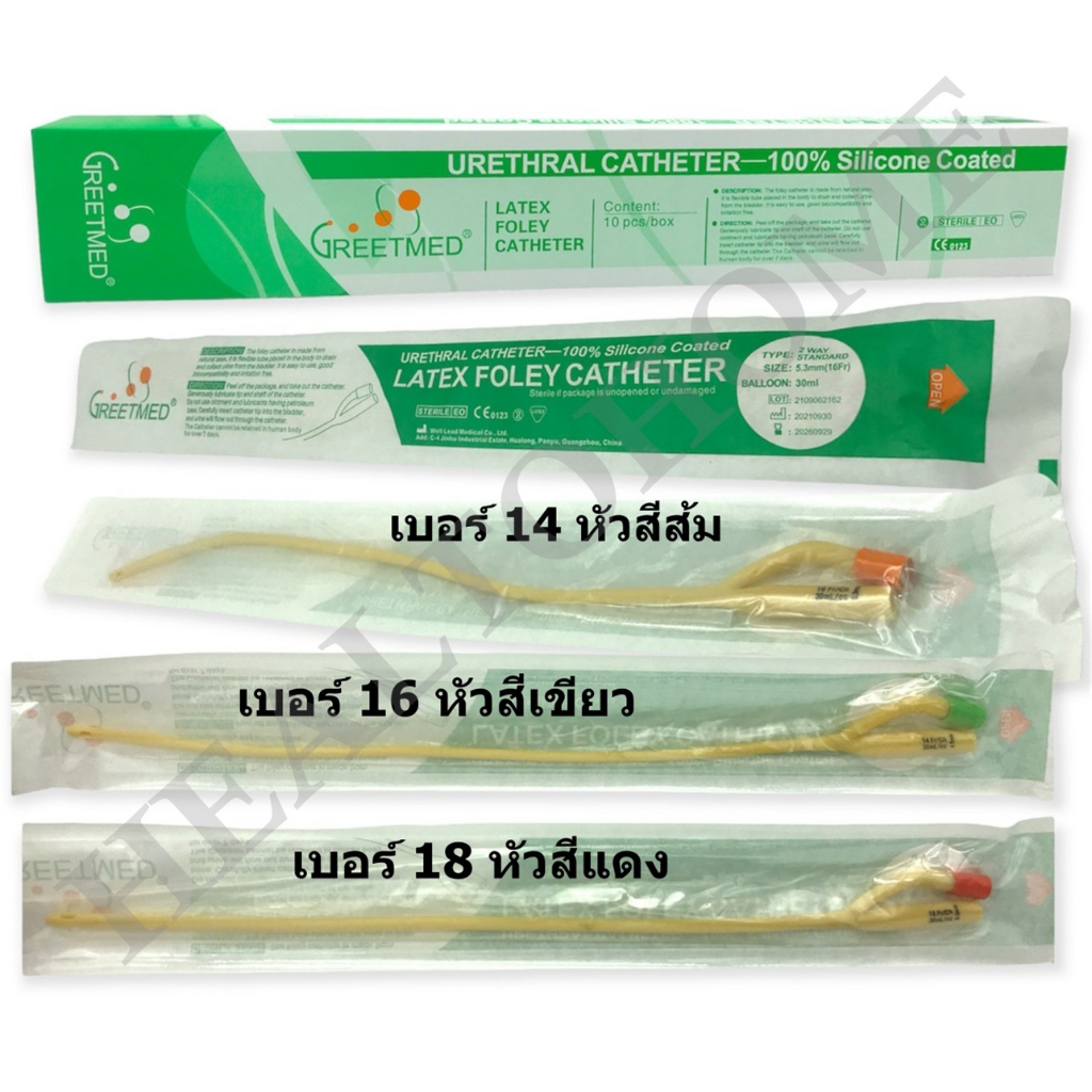 Greetmed Foley Catheter 2 way สายสวนปัสสาวะ 2 ทาง เบอร์ 14, 16, 18 (1 ...