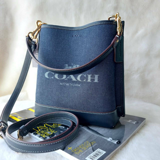 💚แท้💯 พร้อมส่ง💚 COACH CH224 MOLLIE BUCKET BAG 22 WITH COACH GOLD/DENIM MULTI