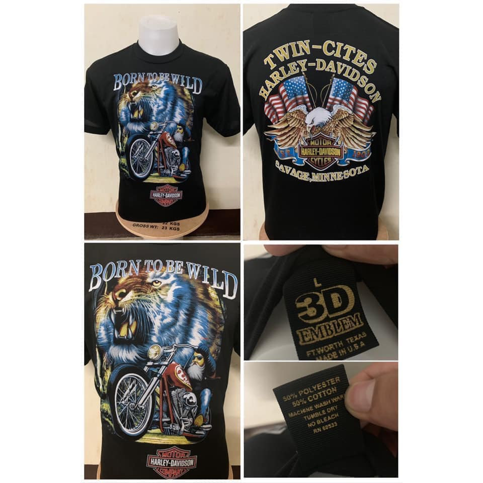 เสื้อฮาเลย์-harley-davidson-ป้าย-3d-emblem-ผ้าบาง50-50-ลายที่-b001-b012