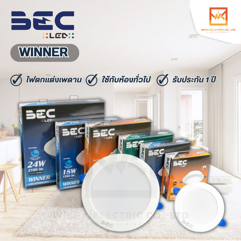 BEC ดาวไลท์ฝังฝ้า PANEL LED 6W 9W 12W 16W 18W 24W รุ่น WINNER แบบกลม ...
