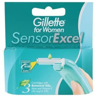 Gillette for Women Sensor Excel ยิลเลตต์ ฟอร์ วีเมน เซ็นเซอร์ เอ็กเซล ใบมีดโกน 3 ชิ้น