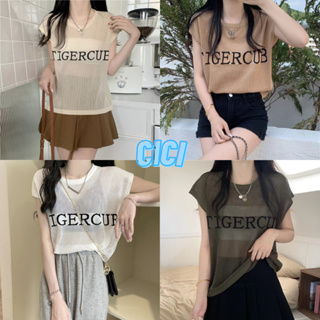 Cici(NO.51063)เสื้อแขนกุดตาข่าย คอกลม ดีเทลตัวอักษร ผ้าใส่สบาย ระบายอากาศเหมาะกับหน้าร้อนสุดๆ