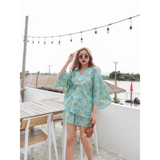 📌ทักก่อนสั่ง📌 6069 ชุดเซท ผ้าcottonอินเดีย เสื้อคอวี แขน9ส่วน oversize อก50”+กางเกงขาสั้นเอวสม็อค MTD