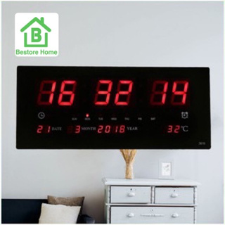 BestoreHome นาฬิกาดิจิตอล LED แขวนติดผนัง Number Clock แขวนผนัง รุ่น 3615 ขนาด 36X15X3CM  ตัวเลขสีแดง