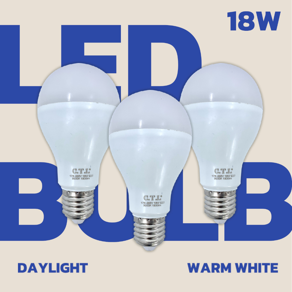 หลอดไฟแอลอีดี-led-18w-แพ็ค-3และ5-หลอด-bulb-แสงขาว-แสงวอร์ม-ขั้วเกลียวมาตรฐาน-e27-รับประกัน-1-ปี