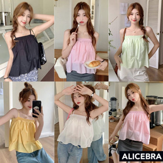 🌟𝗔𝗟𝗜𝗖𝗘𝗕𝗥𝗔🌟 เสื้อสายเดี่ยว สายเดียวแต่งซีทรูบางๆ สบายๆ ใส่ไปทะเล รับSummer