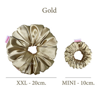 Gold ยางรัดผมผ้าซาติน หนานุ่ม Satin Scrunchies ยางมัดผม ยางรัดผมโดนัท