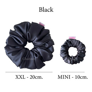 Black ยางรัดผมผ้าซาติน หนานุ่ม Satin Scrunchies ยางมัดผม ยางรัดผมโดนัท