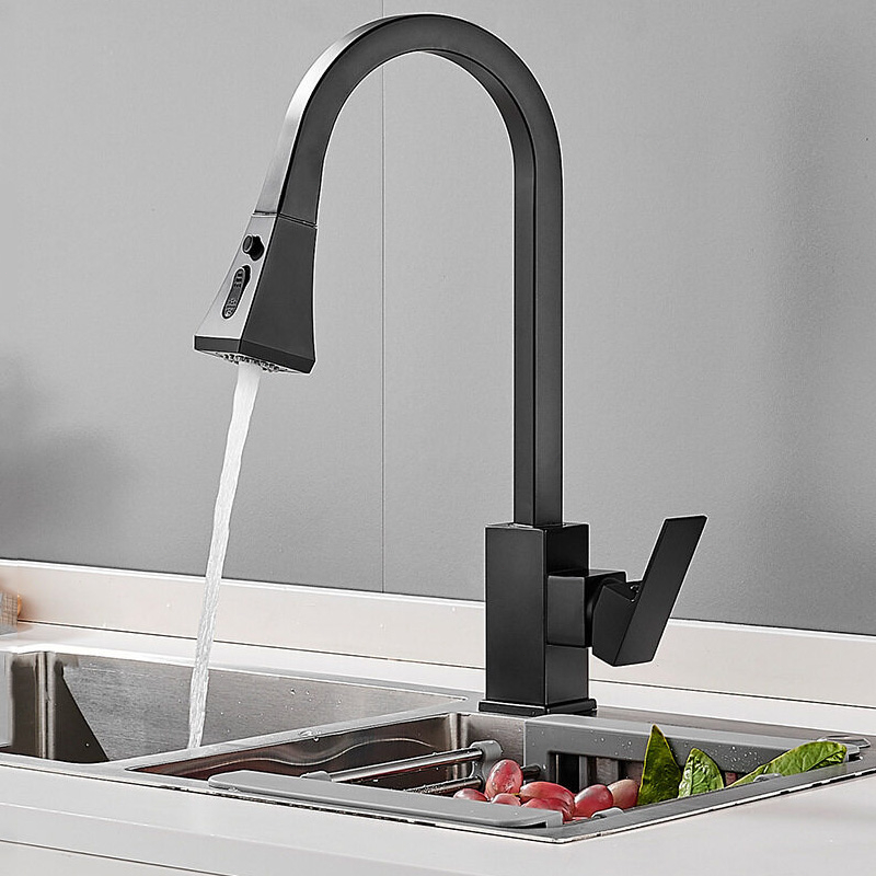 ก๊อกผสม-ก๊อกน้ำ-ก๊อกน้ำผสมน้ำร้อนน้ำเย็น-หมุนได้-360-องศา-ก๊อกน้ำห้องครัว-ก๊อกน้ำอ่างล้างจาน-square-black-sink-tap