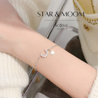 ESCOBAL✨พร้อมส่ง สร้อยข้อมือเงินแท้ Star &amp; Moon กำไลเพชร Moissanite กําไลข้อมือผู้หญิง กำไลข้อมือเงินแท้ สร้อยข้อมือเพชร