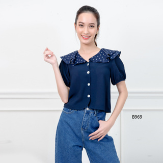 AMILA Blouse AM-B969 โดบี้ แขนสั้น IGPU22-10