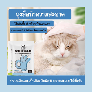 พร้อมส่ง ส่งไวจากไทย 🔥🔥 ถุงมือ ทำความสะอาด เท้า แมว หมา สุนัข สัตว์เลี้ยง อาบน้ำแห้ง 6ชิ้น ทำจากธรรมชาติ ใช้แล้วทิ้ง