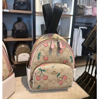 🌺Coach Mini Court Backpack In Signature Canvas With Heart Cherry PrintStyle No. CF424