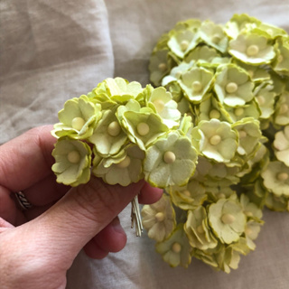 ดอกไม้กระดาษสาดอกไม้ขนาดเล็กสีเขียวอ่อน 80 ชิ้น ดอกไม้ประดิษฐ์สำหรับงานฝีมือและตกแต่ง พร้อมส่ง F16