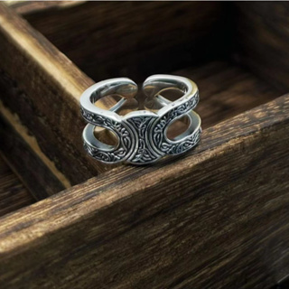 แหวนเงินแท้ 925 Tang Grass Open Ring แฟชั่นย้อนยุคสำหรับผู้ชายและผู้หญิงในวงเดียวกัน