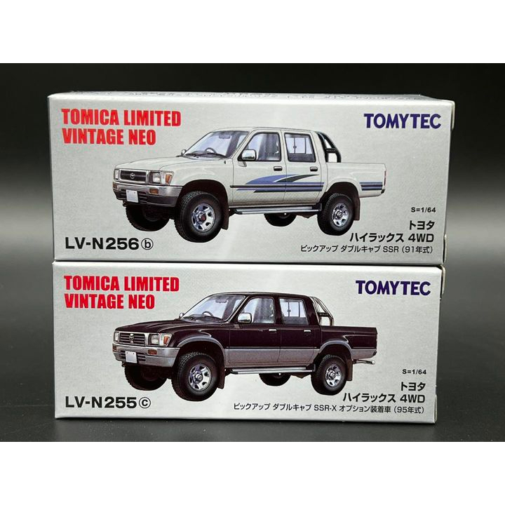 tomica-limited-vintage-neo-lv-n256b-lv-n255c-toyota-hilux-4wd-pickup-double-cab-ssr-x-options