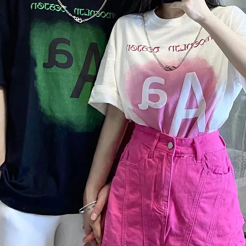 เสื้อคู่รักชายหญิง-oversize-เสื้อผ้าแฟชั่นวัยรุ่น-แขนสั้นสตรีทดลาย-สไตล์เกาหลีน่ารัก-แนวสตรีท-ฮิปฮอป