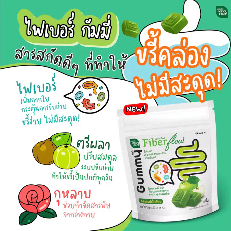 handy-herb-แฮนดี้เฮิร์บ-fiber-flow-gummy-ไฟเบอร์-กัมมี่-1ซอง-4ชิ้น-ขรี้คล่อง