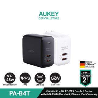 AUKEY PA-B4T หัวชาร์จเร็ว 45W Omnia™ II Series Dual Ports With OMNIA II Power Tech หัวชาร์จเร็ว iPhone 14/13/12 Series สำหรับ iPhone,Android,Laptop เทคโนโลยี, PD รุ่น PA-B4T