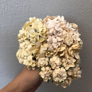 ดอกไม้กระดาษสาดอกไม้คละขนาดคละสีขาวเหลืองอ่อนครีม 65 ชิ้น ดอกไม้ประดิษฐ์สำหรับงานฝีมือและตกแต่ง พร้อมส่ง F76