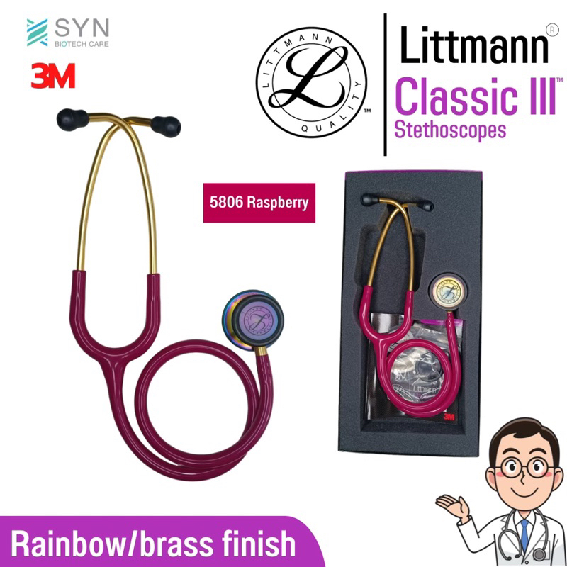 ของแท้-authentic-หูฟัง-stethoscope-3m-littmann-classic-iii-สี-5806-raspberry-rainbow-brass-finish-สินค้าพร้อมส่ง