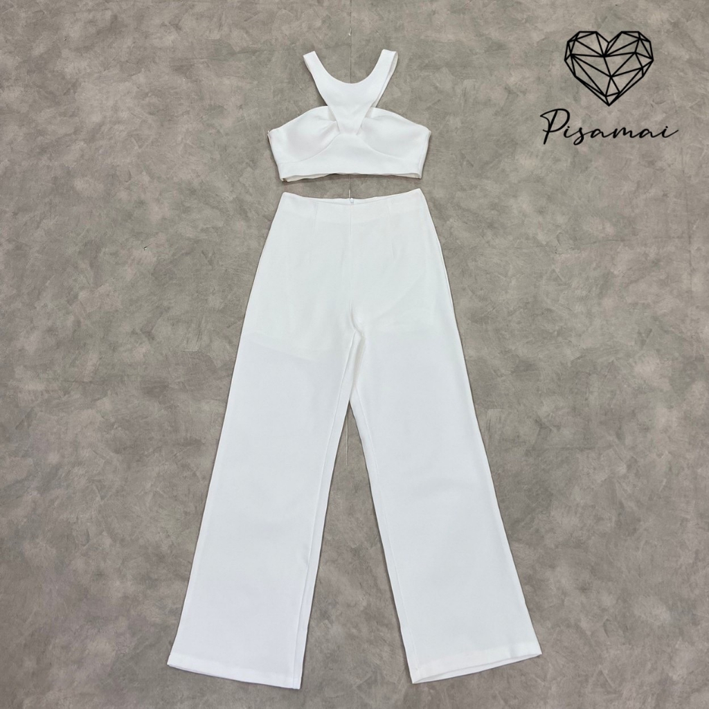 pisamai-เซ็ตเสื้อคล้องคอทรงคอป-มาคู่กับกางเกง-รบกวนเช็คสต๊อกก่อนกดสั่งซื้อ